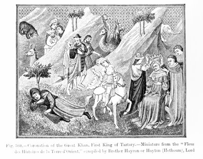 Couronnement du Grand Khan (Kublai Khan) (1214-94) Premier Roi de Tartarie, de la Fleur des Histoires de la Terre d