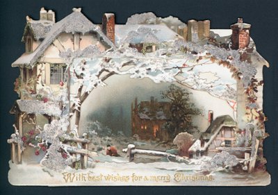 Scène de neige avec un cottage - English School