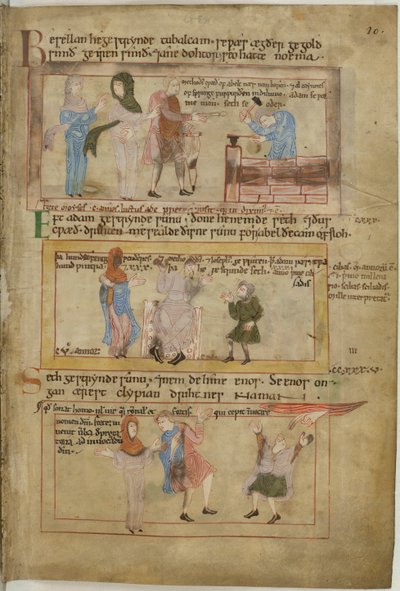 Lamech et ses deux épouses et son fils, Tubalcain, le forgeron, au travail - English School