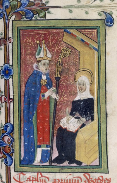 Sainte Brigitte présente un message du Christ à un évêque, de 