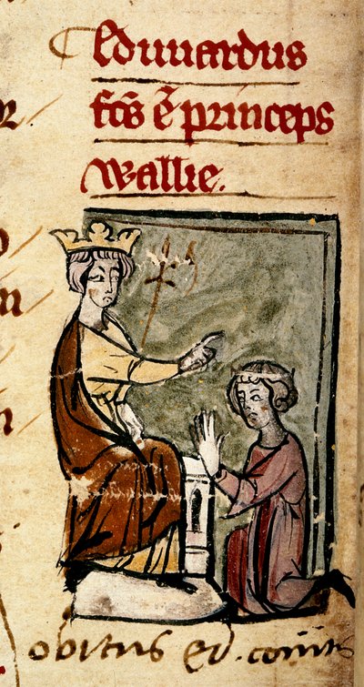 Édouard de Caernarvon (Édouard II) créé Prince de Galles et Comte de Chester par son père, le roi Édouard I, au parlement de Lincoln, 7 février 1301, de 