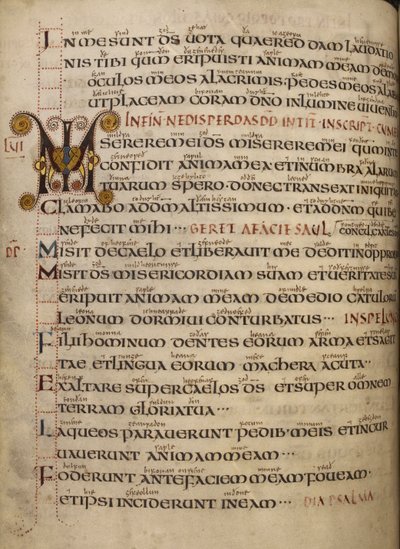 Psaume 56 avec gloss en vieil anglais et initiale décorée MI - English School