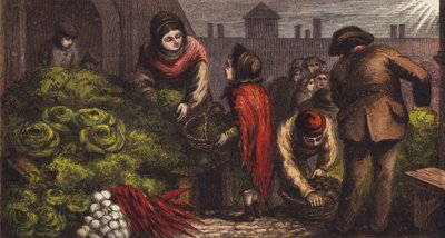 Marché aux légumes de Covent Garden (lithographie en couleur) - English School