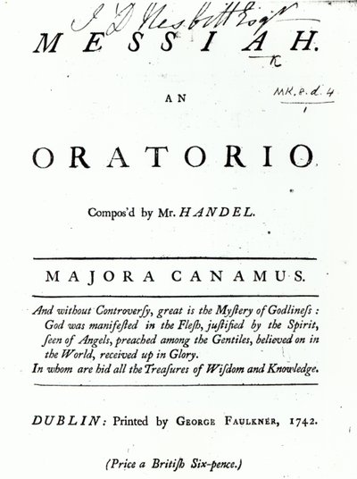 Couverture de la partition du Messie de Haendel, publiée en 1742 - English School