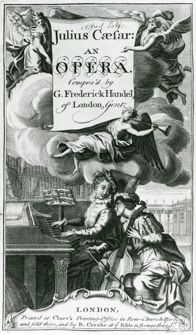 Couverture de la partition de Jules César, un opéra de Haendel, publié en 1724 (gravure) - English School