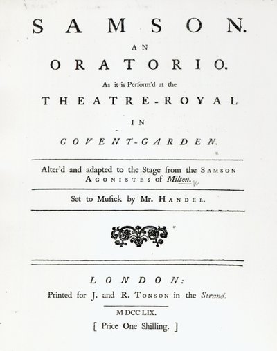 Couverture de la partition pour Samson, un oratorio de Haendel, publiée en 1759 - English School