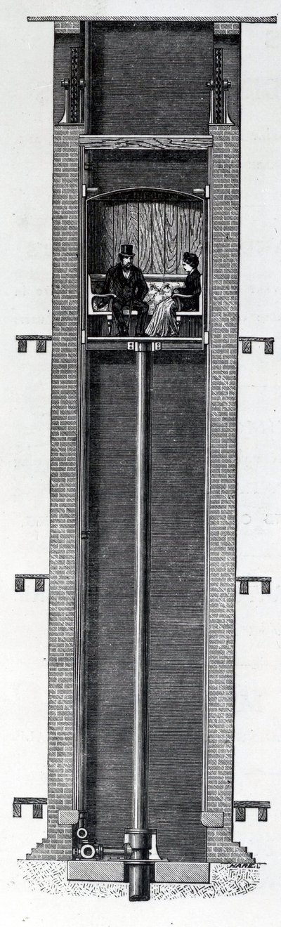 Ascenseurs hydrauliques automatiques améliorés de Coyler, 19ème siècle - English School