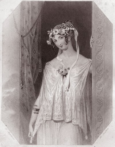 Cressida (Troïlus et Cressida) dans - « Galerie des femmes de Shakespeare, collection de quarante-cinq portraits sérieux par les premiers artistes de Londres, enrichie de notices critiques et littéraires » vers 1838 - de « Galerie des femmes de Shakespeare - English School
