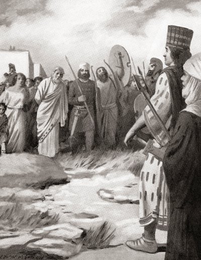Crésus de Lydie conduit devant Cyrus le Grand lors de la capture de Sardes, vers 546 av. J.-C., tiré de l