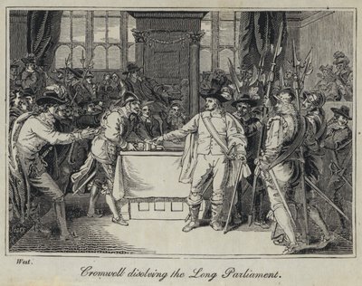 Cromwell dissolvant le Long Parlement (gravure) - English School