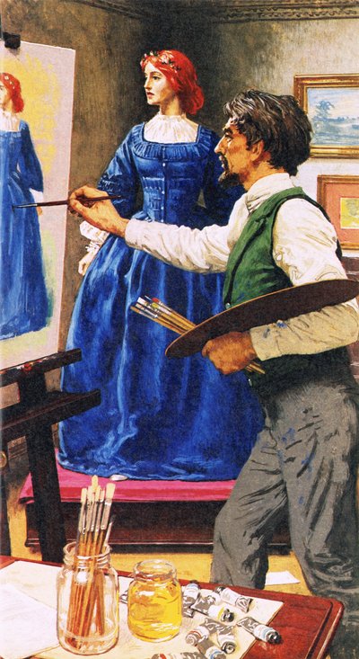 Dante Gabriel Rossetti peignant Elizabel Siddal, qui deviendra plus tard sa femme - English School