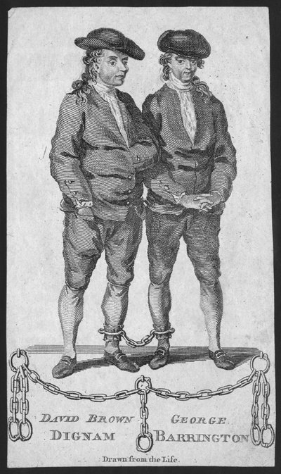 David Brown Dignam et George Barrington, illustration de London Magazine, mai 1777 - English School