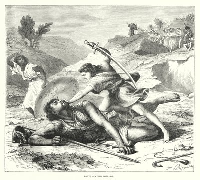David tuant Goliath (gravure) - English School