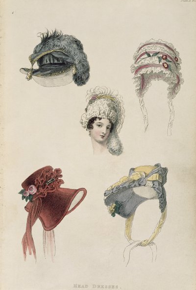 Bonnets de jour, planche de mode de Ackermann