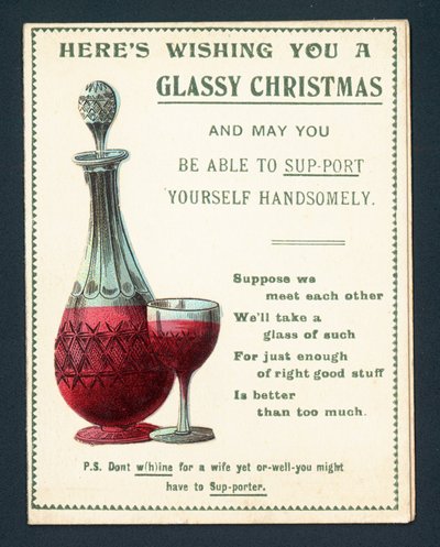 Carafe et verre de vin rouge, carte de Noël - English School