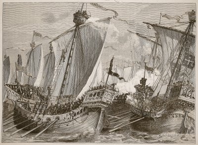 Défaite de la flotte française dans la Manche, illustration de Cassells Illustrated History of England - English School