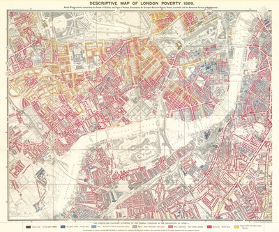 Carte descriptive de la pauvreté à Londres, 1889 - English School