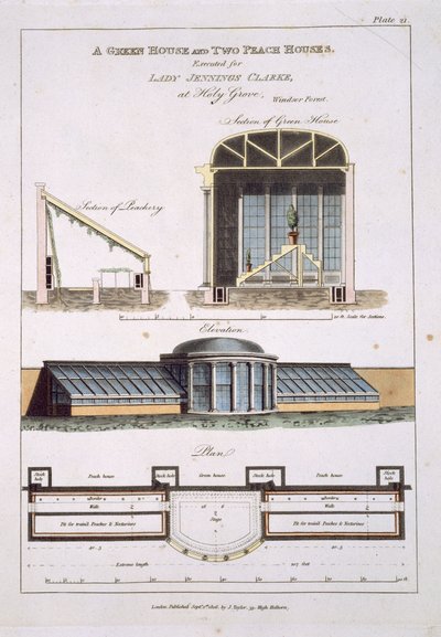 Conception pour une serre et deux maisons de pêchers, 1806 - English School