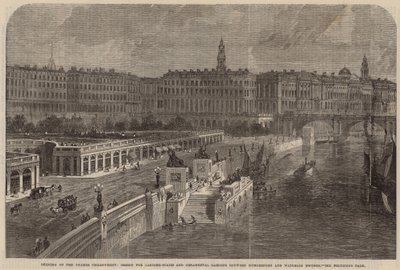 Conception pour des escaliers de débarquement et des jardins ornementaux entre les ponts de Hungerford et de Waterloo - English School