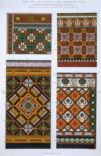 Dessins pour des majoliques et des carreaux émaillés pour Maw & Co., Benthall Works, Brosley, Shropshire - English School