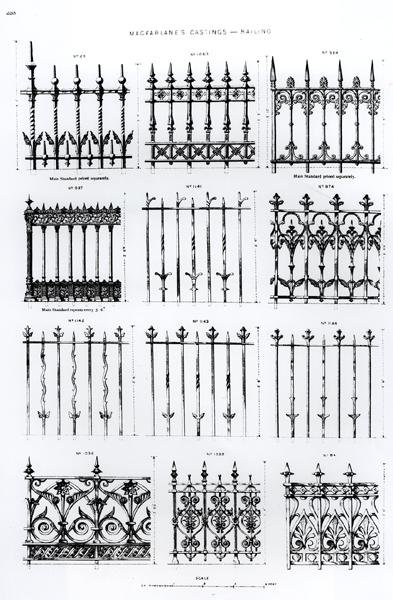 Dessins pour des balustrades en fonte, de 