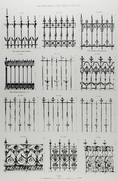 Dessins pour des balustrades en fonte, de 