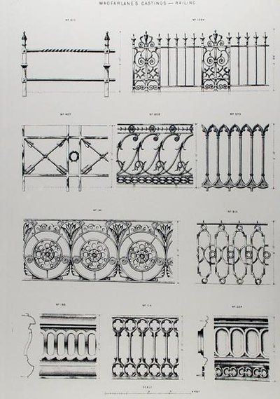 Conceptions pour des balustrades en fonte, de 