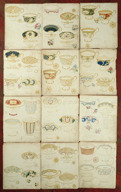 Conceptions de tasses à thé produites à la Daniel Factory, Staffordshire, vers 1845 - English School