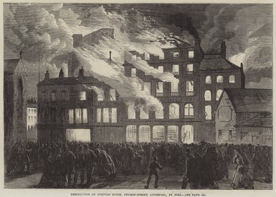 Destruction de Compton House, Church-Street, Liverpool, par le feu (gravure) - English School