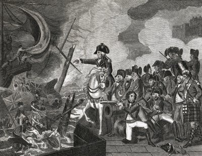 Destruction des canonnières devant Gibraltar, gravé par H.Cook, 1816 - English School