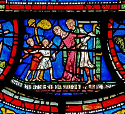 (détail) de la fenêtre du Miracle : histoire de Bobby de Rochester - English School
