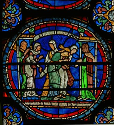 (détail) de la fenêtre du Miracle représentant la crise d