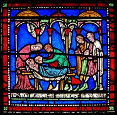 (détail) de la fenêtre du Miracle : histoire de Richard de Sunieve - English School