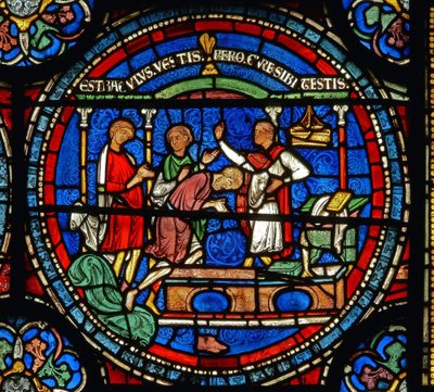 (détail) de la fenêtre du Miracle : Robert de Cricklade - English School