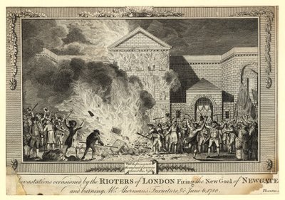 Dévastations causées par les Émeutiers de Londres incendiant la Nouvelle Prison de Newgate et brûlant les Meubles de M. Akerman, 6 juin 1780 - English School