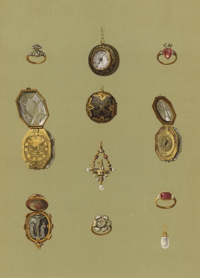 Bague en diamant, montre en or, camée en héliotrope, montre en or, solitaire en bijoux, bague de deuil en opale de Marie Stuart, bague en or de la princesse Élisabeth, montre en or de forme octogonale, bague en or, boucle d