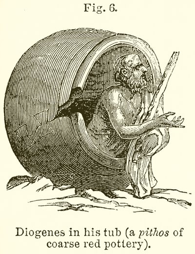Diogène dans son tonneau (un pithos en poterie rouge grossière) - English School