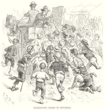 Distribution de papiers aux garçons de café (gravure) - English School