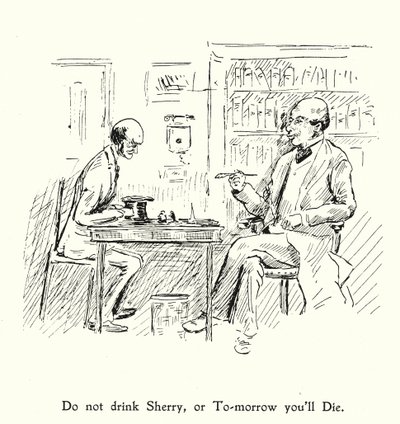 Ne buvez pas de xérès, ou demain vous mourrez ; mangez, buvez et soyez joyeux, car demain nous mourrons (litho) - English School
