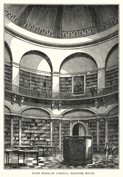 Salle du Dôme, ou Bibliothèque, Register House (gravure) - English School