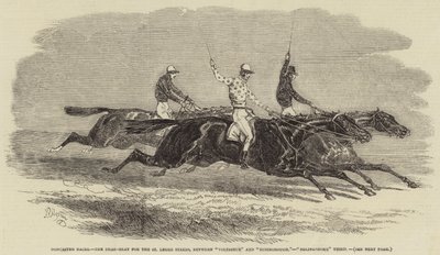 Courses de Doncaster, le Dead-Heat pour les St Leger Stakes, entre "Voltigeur" et "Russborough", "Bolingbroke" Troisième (gravure) - English School