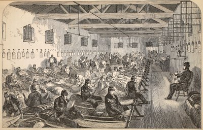 Dortoir à la prison de Coldbath Fields, illustration de The Criminal Prisons of London and Scenes from Prison Life par Henry Mayhew et John Binny, pub. 1862 - English School