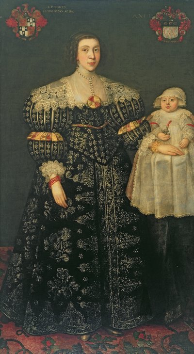 Double portrait de Mary, Lady Bowes, âgée de 24 ans, et de son fils aîné, Thomas, 1630 - English School