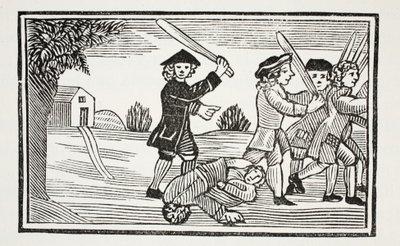 Le tour du Dr. Faustus sur vingt étudiants, illustration de Chap-books du XVIIIe siècle par John Ashton, pub. 1882 - English School