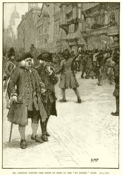 Le Dr. Johnson observant la scène de certaines émeutes anti-catholiques - English School