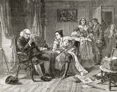 Dr Samuel Johnson lisant le manuscrit de 
