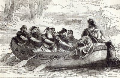Edgar le Pacifique étant ramé sur la rivière Dee par huit princes tributaires, illustration de 