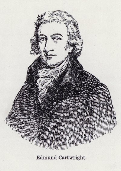 Edmund Cartwright, inventeur anglais du métier à tisser mécanique (litho) - English School