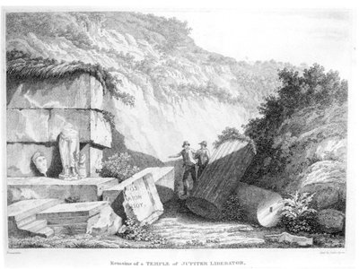 Edward Daniel Clarke (1769-1822) visite les vestiges du Temple de Jupiter Libérateur à Troade, de la Partie 2 de Travels in Various Countries of Europe, Asia and Africa, publié en 1812 - English School
