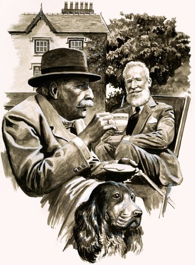 Edward Elgar et George Bernard Shaw prenant le thé - English School